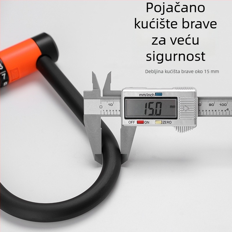 U-oblik zaključavanje za bicikl i električni skuter, vodootporno, s čeličnim stubom i jezgrom od cinkovog legura, model CB11076, moderni minimalistički stil