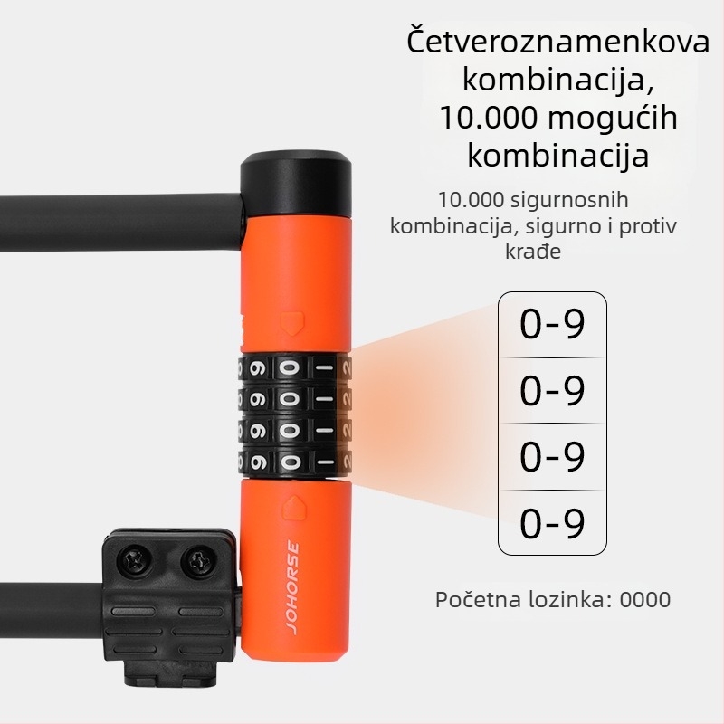 U-oblik zaključavanje za bicikl i električni skuter, vodootporno, s čeličnim stubom i jezgrom od cinkovog legura, model CB11076, moderni minimalistički stil