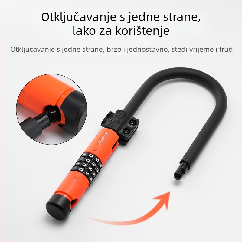 U-oblik zaključavanje za bicikl i električni skuter, vodootporno, s čeličnim stubom i jezgrom od cinkovog legura, model CB11076, moderni minimalistički stil