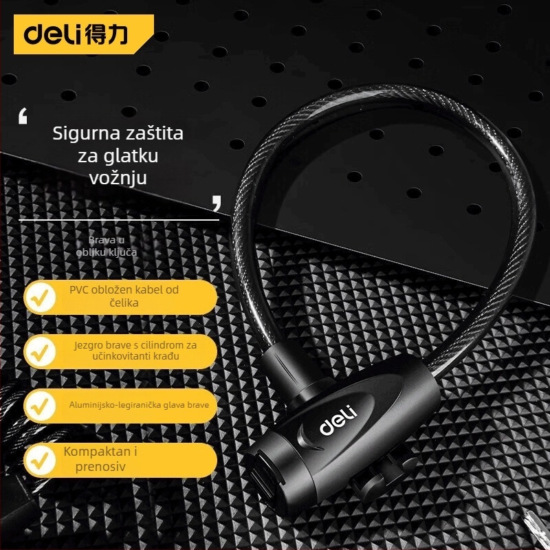 Deli DL508042 Lakat za bicikl: Lanac i čelični kabel, Prenosni, Otporan na udarce, Protiv provale, Protiv rezanja