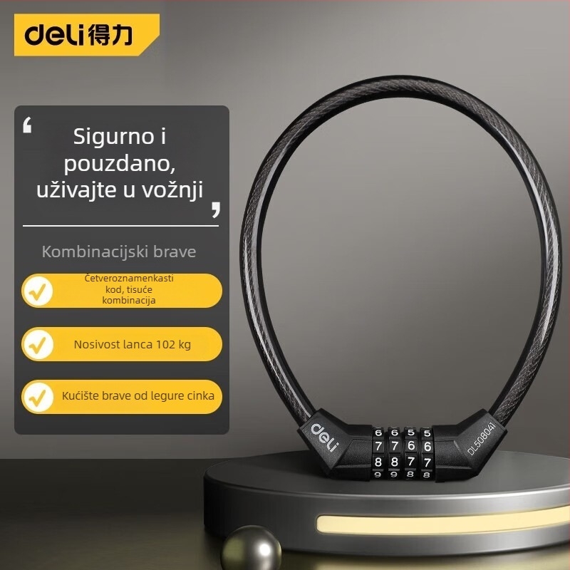 Deli DL508042 Lakat za bicikl: Lanac i čelični kabel, Prenosni, Otporan na udarce, Protiv provale, Protiv rezanja