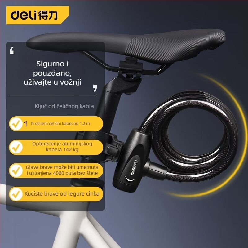 Deli DL508042 Lakat za bicikl: Lanac i čelični kabel, Prenosni, Otporan na udarce, Protiv provale, Protiv rezanja