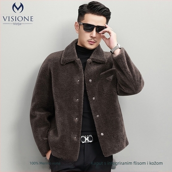 Muški kaput od ovčjeg shearling vune, jednostruko kopčanje, s reverom tipa lapel, bočne džepove, zimski komad