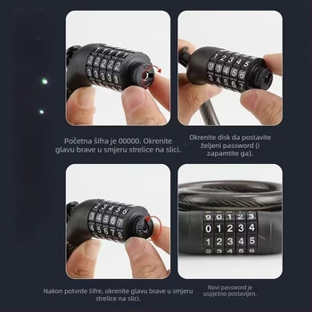 Katanac za bicikl sa šifrom i čeličnim kabelom – prenosiva zaštita od krađe za planinska bicikla