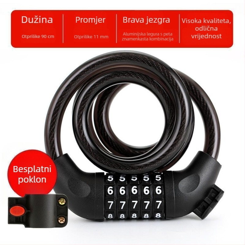 Katanac za bicikl sa šifrom i čeličnim kabelom – prenosiva zaštita od krađe za planinska bicikla