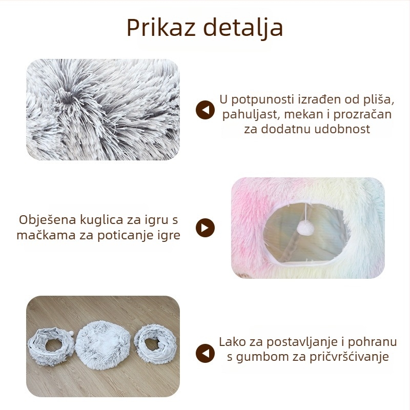 Qiang Sheng sklopiva pliš mačja tunelska gnijezdo u obliku donuts, prozračno unutarnje leglo za mačke, sve sezone