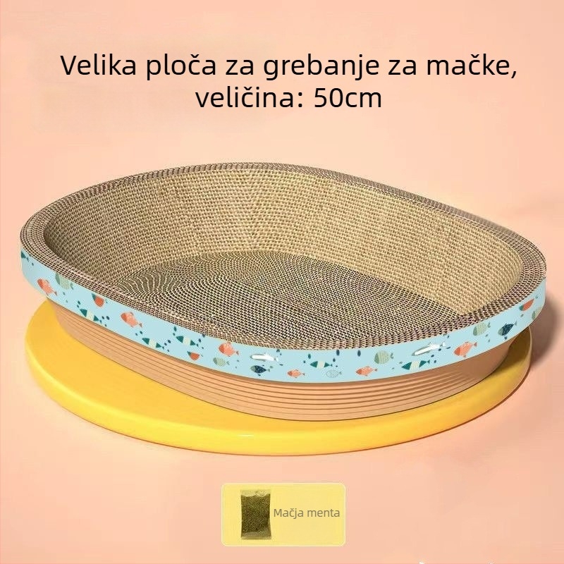 Sve-u-jednom: Grebalica i ležaljka za mačke, otporna na habanje, bez ispadanja dlake, ovalni oblik (valoviti papir)