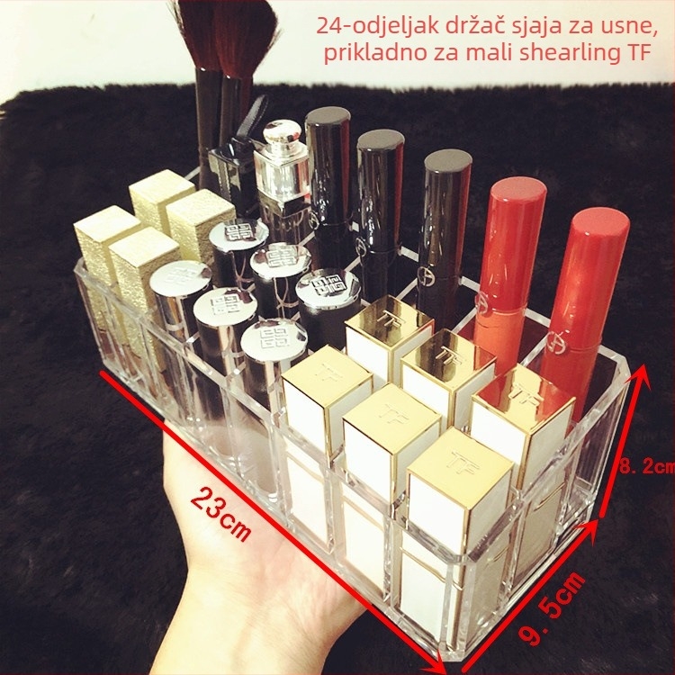 Prozirni držač ruževa s mrežastim dizajnom — stolni organizator kozmetike, jednoslojni držač za sjaj za usne