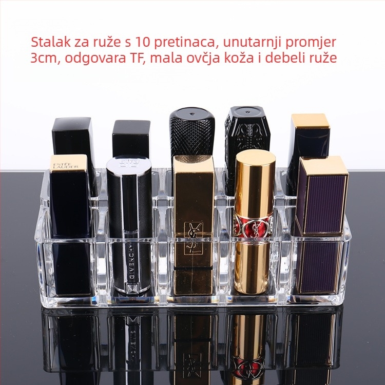 Prozirni držač ruževa s mrežastim dizajnom — stolni organizator kozmetike, jednoslojni držač za sjaj za usne