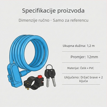 Gumom prekriveno kružno čelično kabelno zaključavanje za bicikle, model 192#, materijal: željezo-cink legura PVC, moderan minimalistički stil