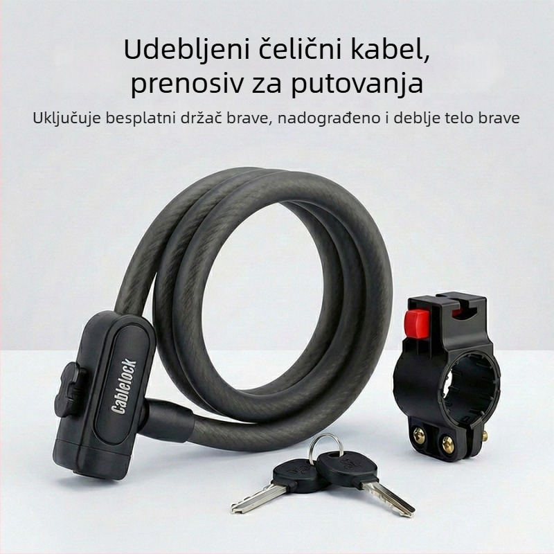 Gumom prekriveno kružno čelično kabelno zaključavanje za bicikle, model 192#, materijal: željezo-cink legura PVC, moderan minimalistički stil
