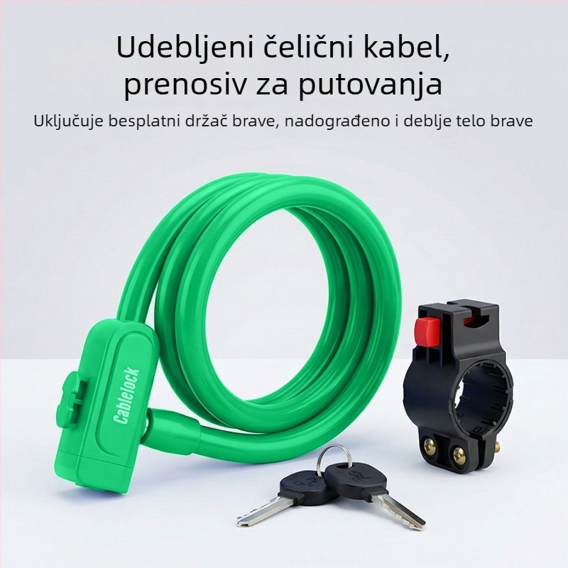 Gumom prekriveno kružno čelično kabelno zaključavanje za bicikle, model 192#, materijal: željezo-cink legura PVC, moderan minimalistički stil