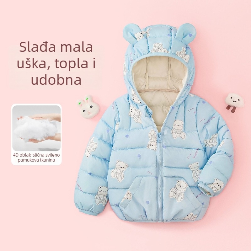 Dječja jakna u korejskom stilu s karikaturnim uzorkom, poliester punjenje, bez podstava, za zimu i jesen