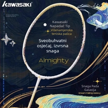 Kawasaki badminton reketa, karbonskim okvirom, težina 80–84 g, debljina drške G5, nylon žice
