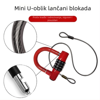 Mini U-oblik katanc s čeličnim kabelom duljine 1,5 m, kućište od legure, 500 g, pogodan za električna vozila, motocikle i bicikle