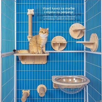 Drveni zidni penjački okvir za mačke s kapsulnom platformom, uštedite prostor, stup za grebanje i ljestvica, gnijezdo za zečeve