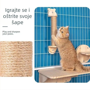 Drveni zidni penjački okvir za mačke s kapsulnom platformom, uštedite prostor, stup za grebanje i ljestvica, gnijezdo za zečeve