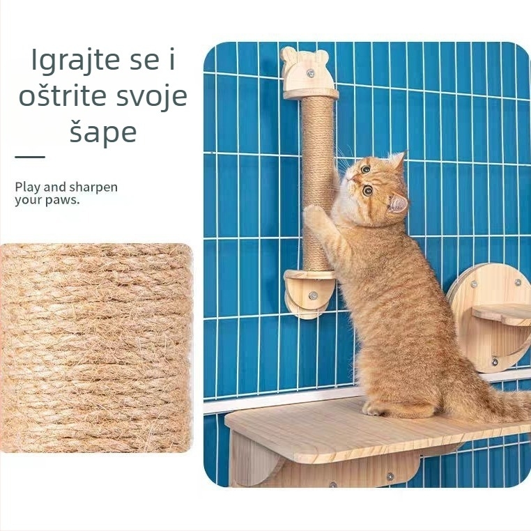 Drveni zidni penjački okvir za mačke s kapsulnom platformom, uštedite prostor, stup za grebanje i ljestvica, gnijezdo za zečeve