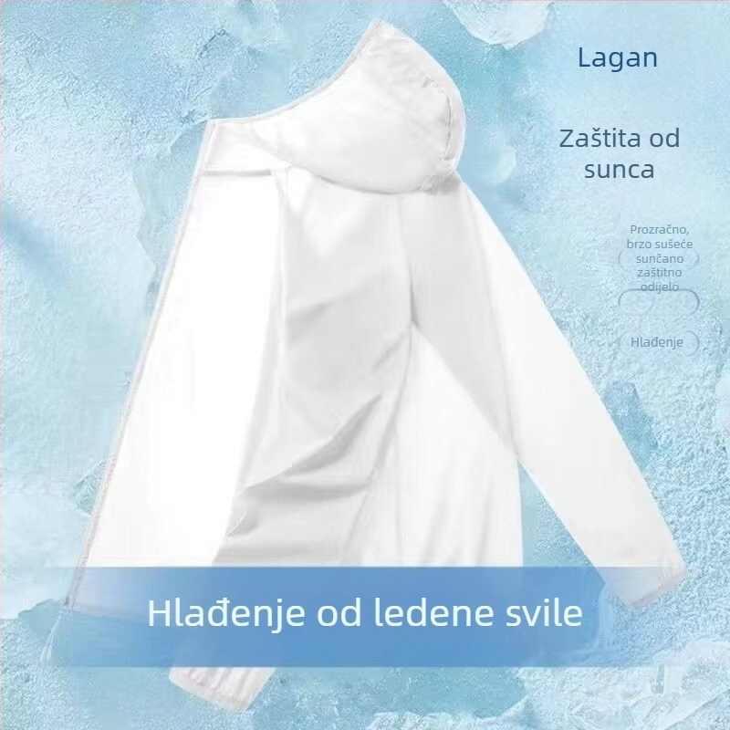 Vanjska windbreaker jakna s kapuljom — prozračna Ice Silk tkanina, lagana ljetna jakna, UV zaštita, prednji zip, džepovi s 3D zakrpama