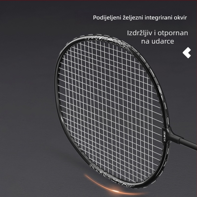 Reket za badminton s okvirom od željeznog legura, set od dvije reketa, težina 95–100 g, direktni udarac, umjerena tvrdoća, za amatere i juniore