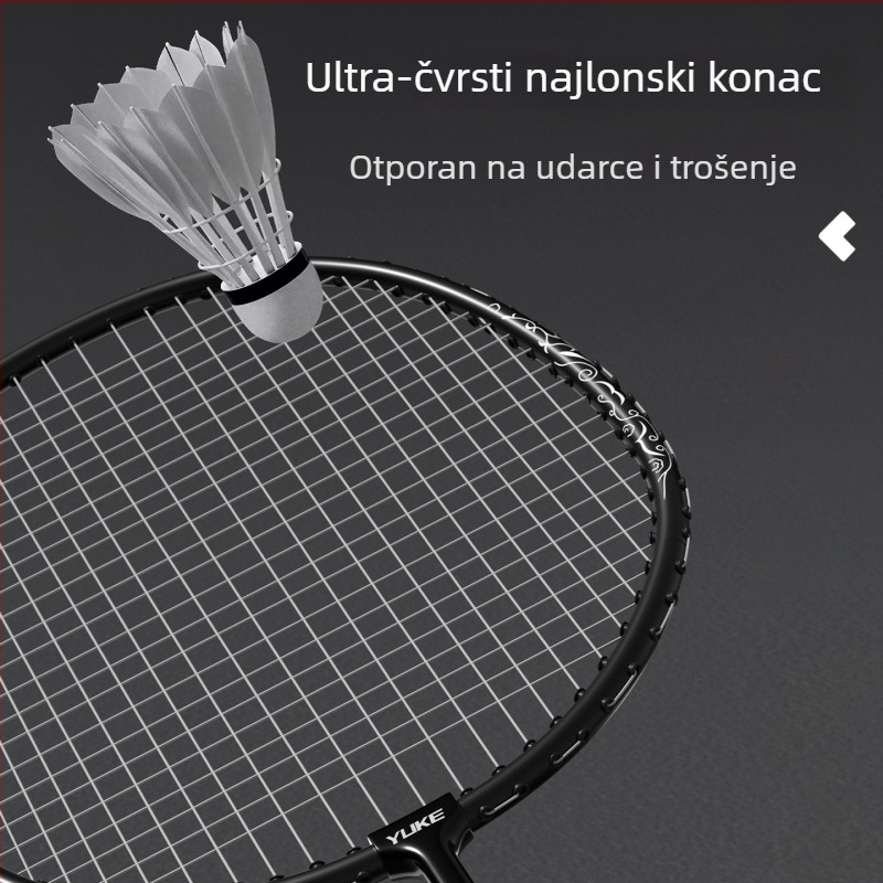 Reket za badminton s okvirom od željeznog legura, set od dvije reketa, težina 95–100 g, direktni udarac, umjerena tvrdoća, za amatere i juniore