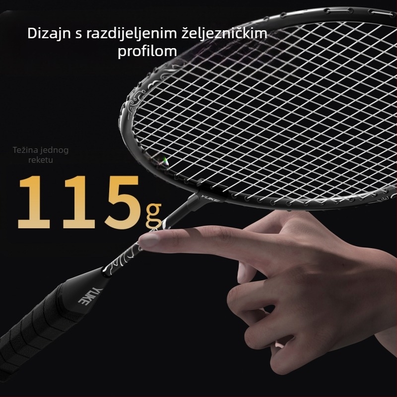 Reket za badminton s okvirom od željeznog legura, set od dvije reketa, težina 95–100 g, direktni udarac, umjerena tvrdoća, za amatere i juniore