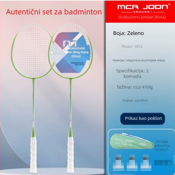 MCR JODN Set reketa za badminton (2 kom) – okvir od željeznog legura, težina 95–100 g, grip G4, ravna osovina
