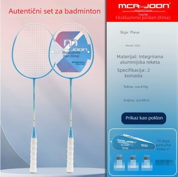 MCR JODN Set reketa za badminton (2 kom) – okvir od željeznog legura, težina 95–100 g, grip G4, ravna osovina