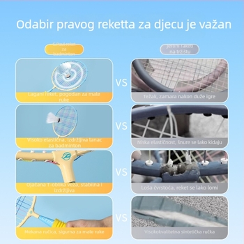 Dječji set badminton reketa (dvije rekete) – Paul’s Choice, okvir od željezne legure, vlaknaste žice, srednja tvrdoća, za badminton i tenis, uzrast 3–12 godina