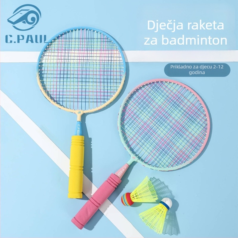 Dječji set badminton reketa (dvije rekete) – Paul’s Choice, okvir od željezne legure, vlaknaste žice, srednja tvrdoća, za badminton i tenis, uzrast 3–12 godina