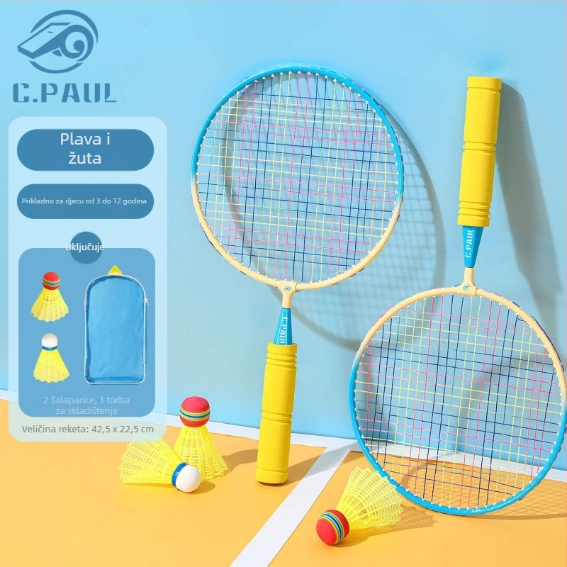 Dječji set badminton reketa (dvije rekete) – Paul’s Choice, okvir od željezne legure, vlaknaste žice, srednja tvrdoća, za badminton i tenis, uzrast 3–12 godina
