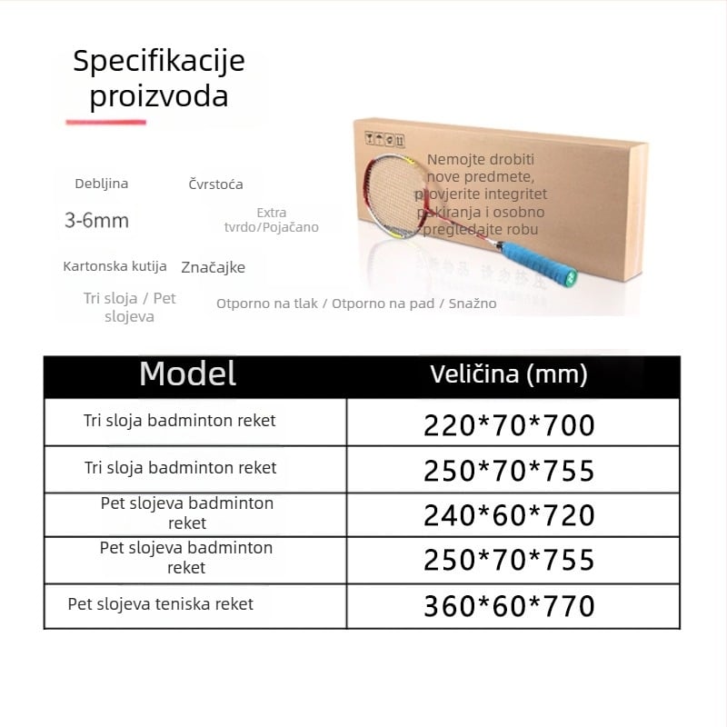 Kartonska kutija za badminton raketu – valoviti karton, logistička kutija, ekstra tvrda, trostruka konstrukcija, 120 g, pakiranje za badminton rakete