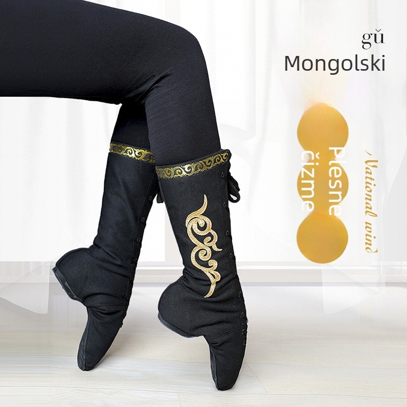 Unisex mongolske plesne čizme za pozornicu - gornji dio od platna, potplat od prave kože, prozračna i lagana, šifra proizvoda 6jzf8idd