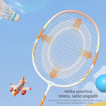 Raketa za badminton – Yuke, aluminijski okvir, težina 95–100 g, debljina drške G2, tvrdoća umjerena, za dječji trening