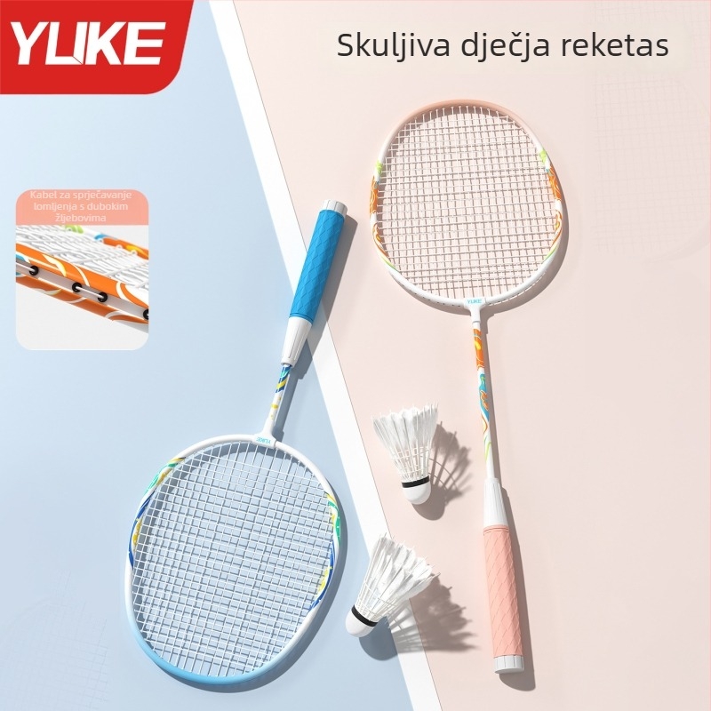 Raketa za badminton – Yuke, aluminijski okvir, težina 95–100 g, debljina drške G2, tvrdoća umjerena, za dječji trening