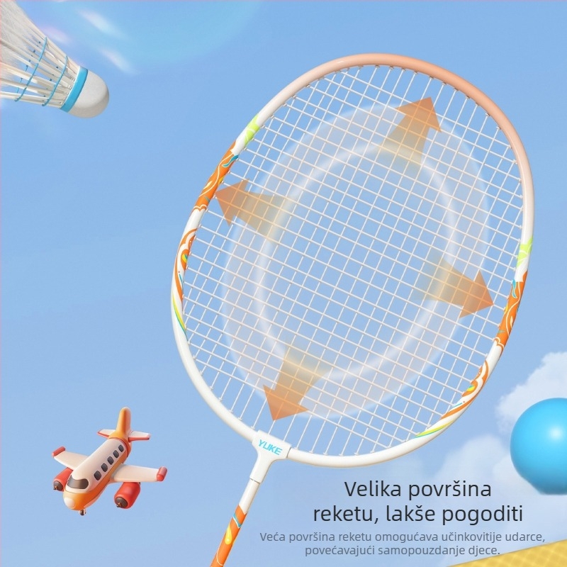 Raketa za badminton – Yuke, aluminijski okvir, težina 95–100 g, debljina drške G2, tvrdoća umjerena, za dječji trening