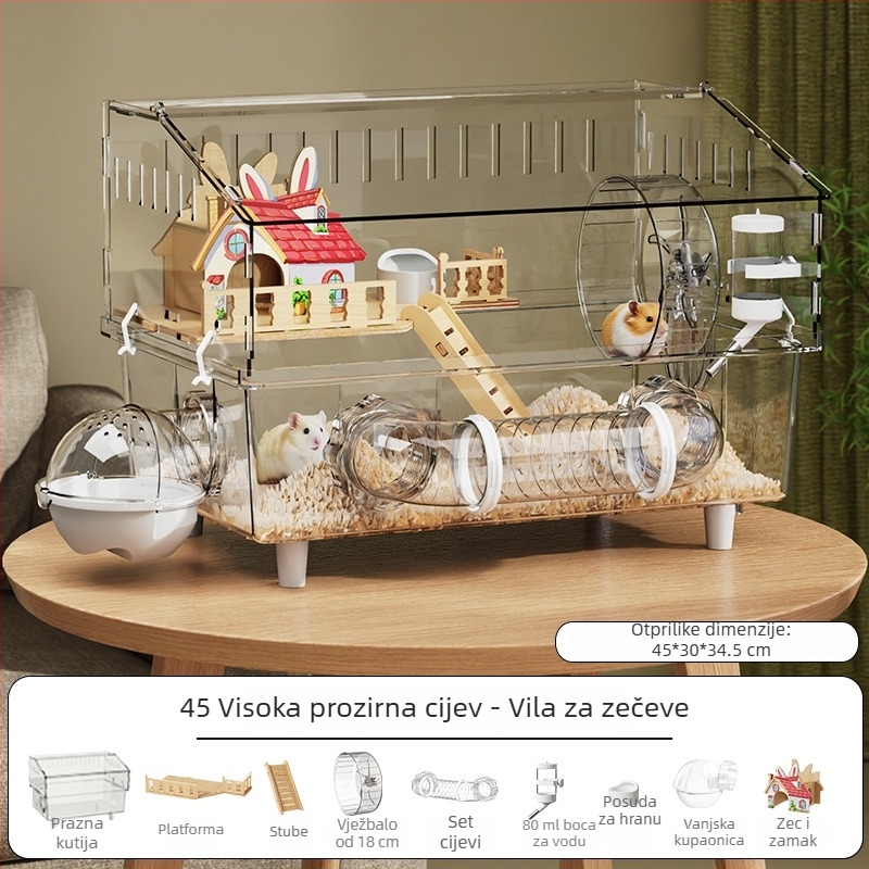 Kavez za hamstera, plastični, pravokutnog oblika, prozračan i ventiliran, za unutarnju uporabu, četiri sezone