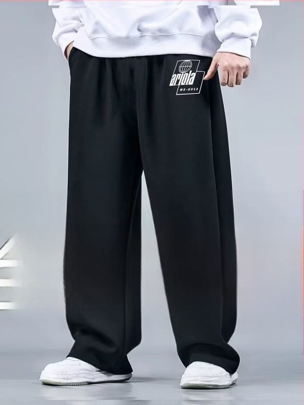 Sportske trenirke hlače, opuštenog kroja, poliester materijal, ravne nogavice, srednja visina (nine-point length, print design, four-season wear)