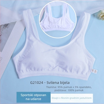 Pamukasti grudnjak za djevojčice u razvoju, s fiksnim košaricama, stil potkošulje, trokutasti košar, tanki oblikovni jastučić od poliestera