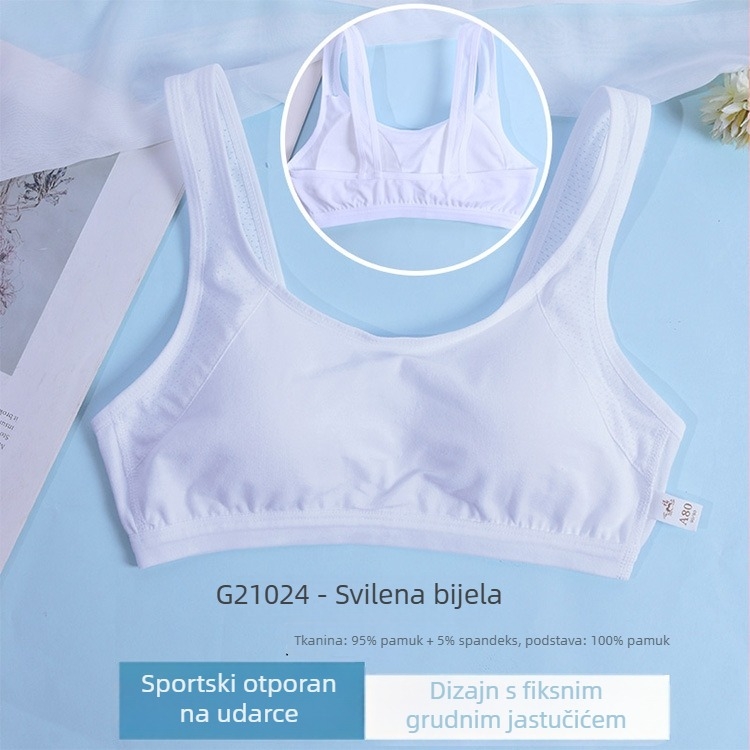 Pamukasti grudnjak za djevojčice u razvoju, s fiksnim košaricama, stil potkošulje, trokutasti košar, tanki oblikovni jastučić od poliestera