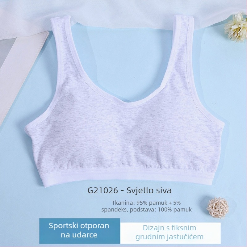Pamukasti grudnjak za djevojčice u razvoju, s fiksnim košaricama, stil potkošulje, trokutasti košar, tanki oblikovni jastučić od poliestera