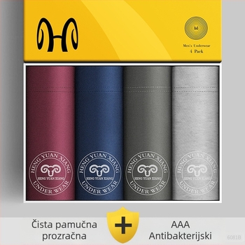 Muške pamučne bokserice, 95% pamuka, srednji pojas, sve sezone, paket od 4 komada