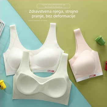 Grudnjak za djevojčice u pubertetu, lagana najlonska tkanina s pamuk podstavom, bez žice, košarica 3/4, tanke oblikovane košarice, prozračan sportski stil, podrška leđa, uzrast 12–15