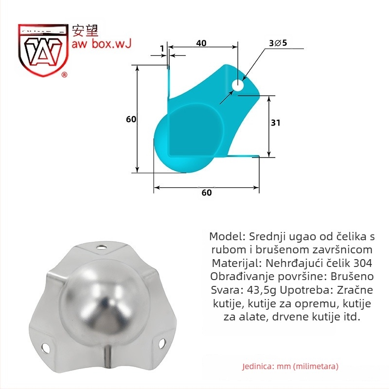 AW Anwang nehrđajući čelični zaštitnik kuta za drvene kutije, 3-strani 90° kut