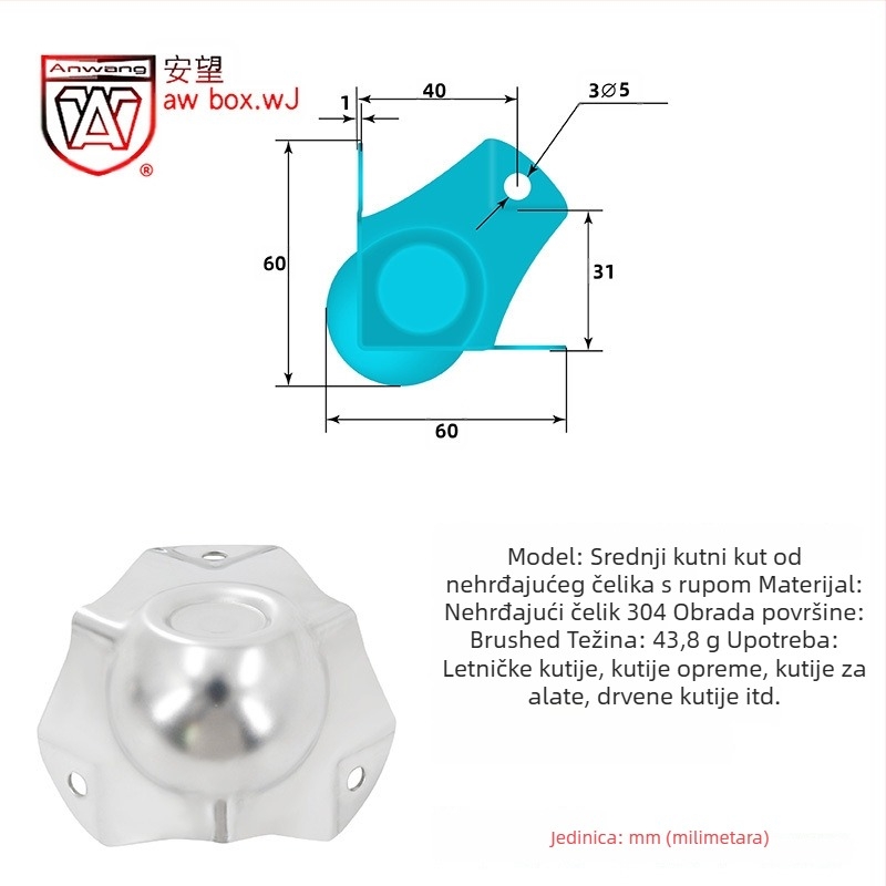 AW Anwang nehrđajući čelični zaštitnik kuta za drvene kutije, 3-strani 90° kut