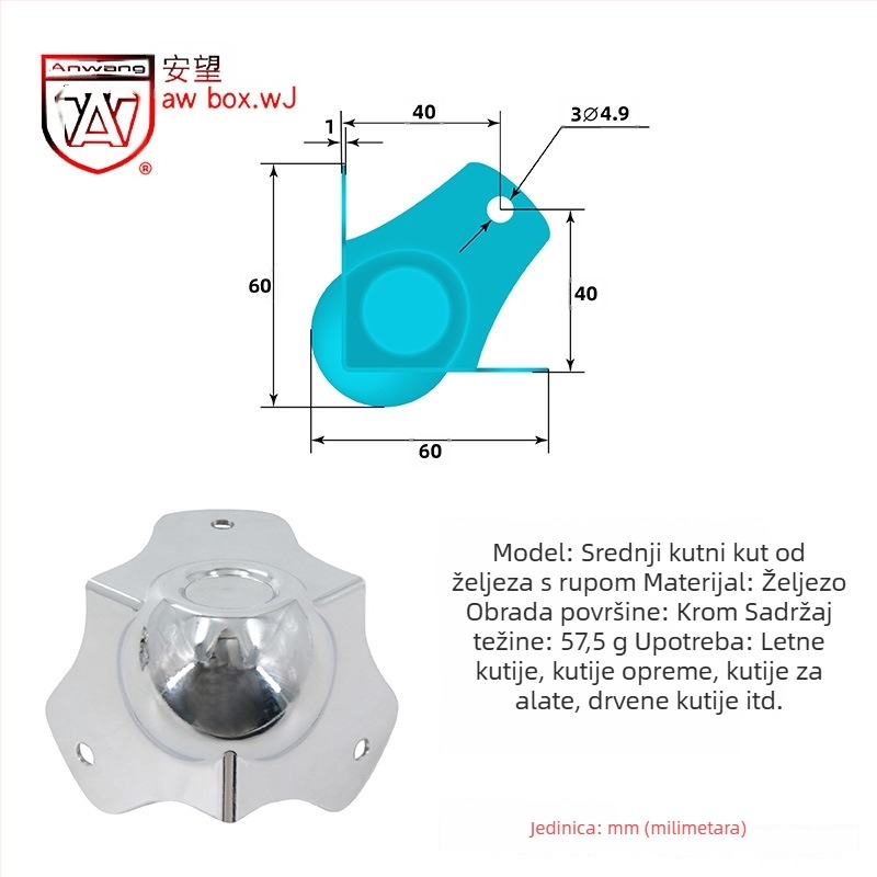 AW Anwang nehrđajući čelični zaštitnik kuta za drvene kutije, 3-strani 90° kut