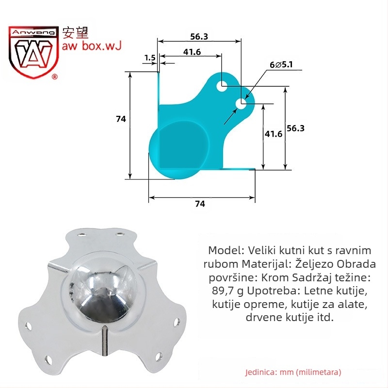 AW Anwang nehrđajući čelični zaštitnik kuta za drvene kutije, 3-strani 90° kut