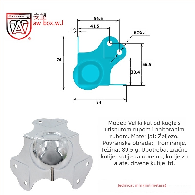 AW Anwang nehrđajući čelični zaštitnik kuta za drvene kutije, 3-strani 90° kut