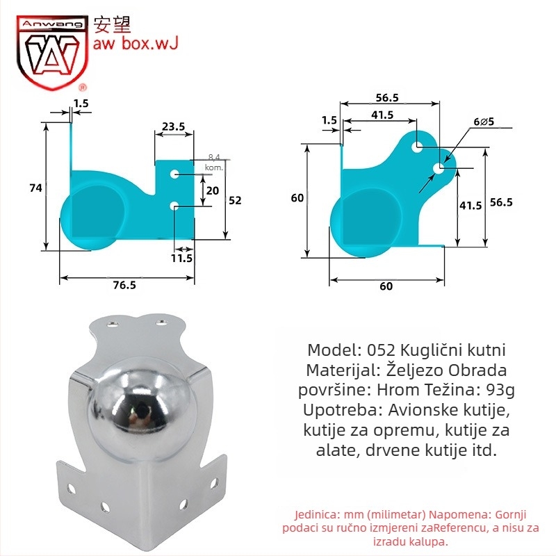 AW Anwang nehrđajući čelični zaštitnik kuta za drvene kutije, 3-strani 90° kut