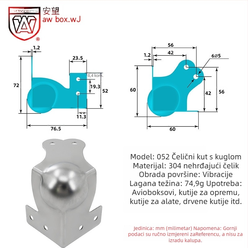 AW Anwang nehrđajući čelični zaštitnik kuta za drvene kutije, 3-strani 90° kut